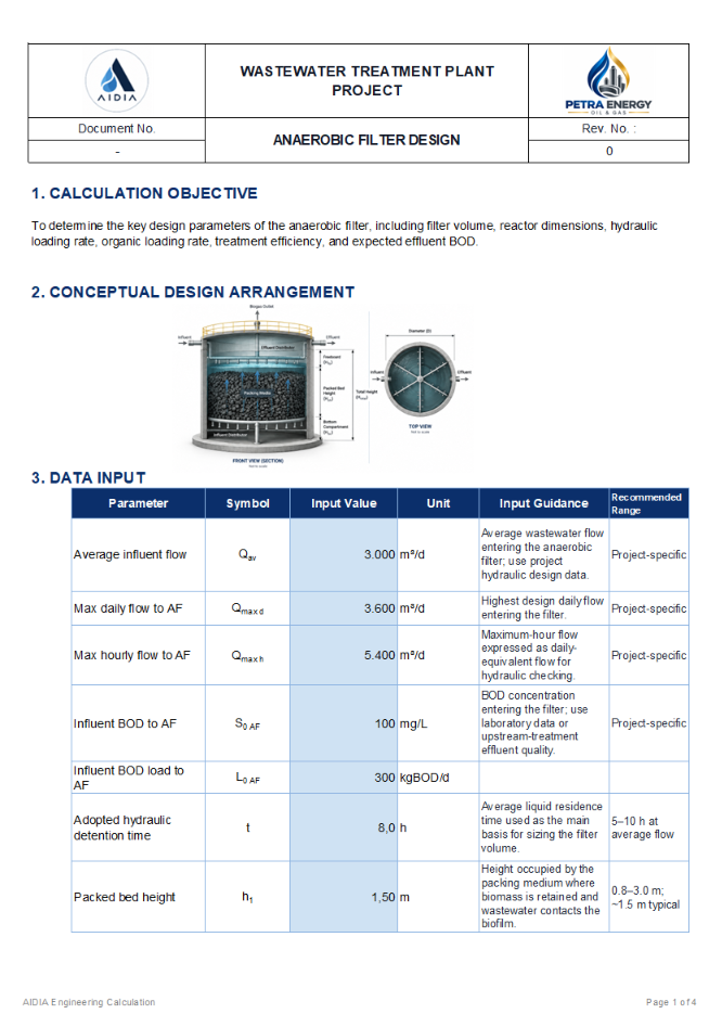 Anaerobic filter calculation sheet preview