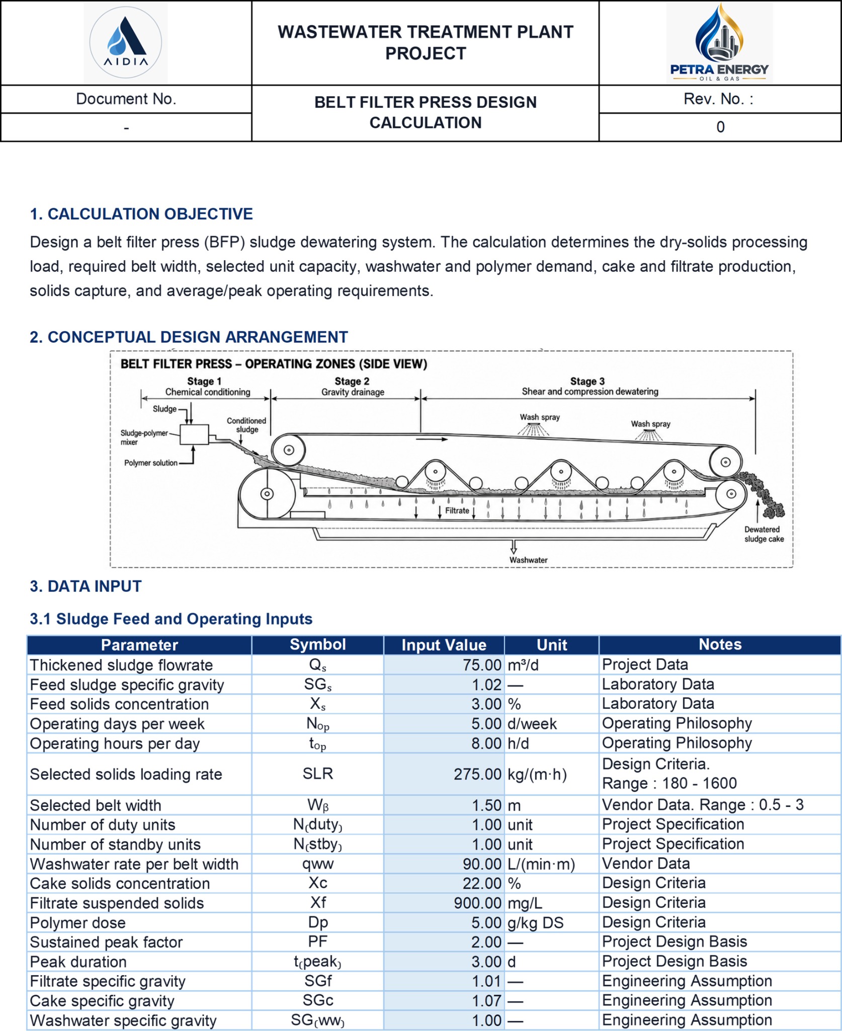 Original Belt Filter Press Design Calculation Sheet screenshot