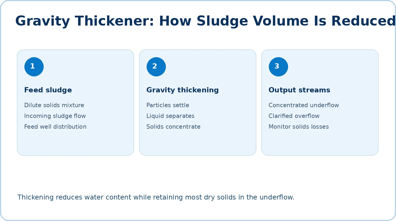 Conceptual process showing gravity thickening and sludge volume reduction